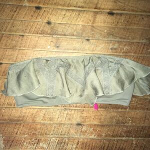 Victoria’s Secret olive green ruffle strapless S bikini top